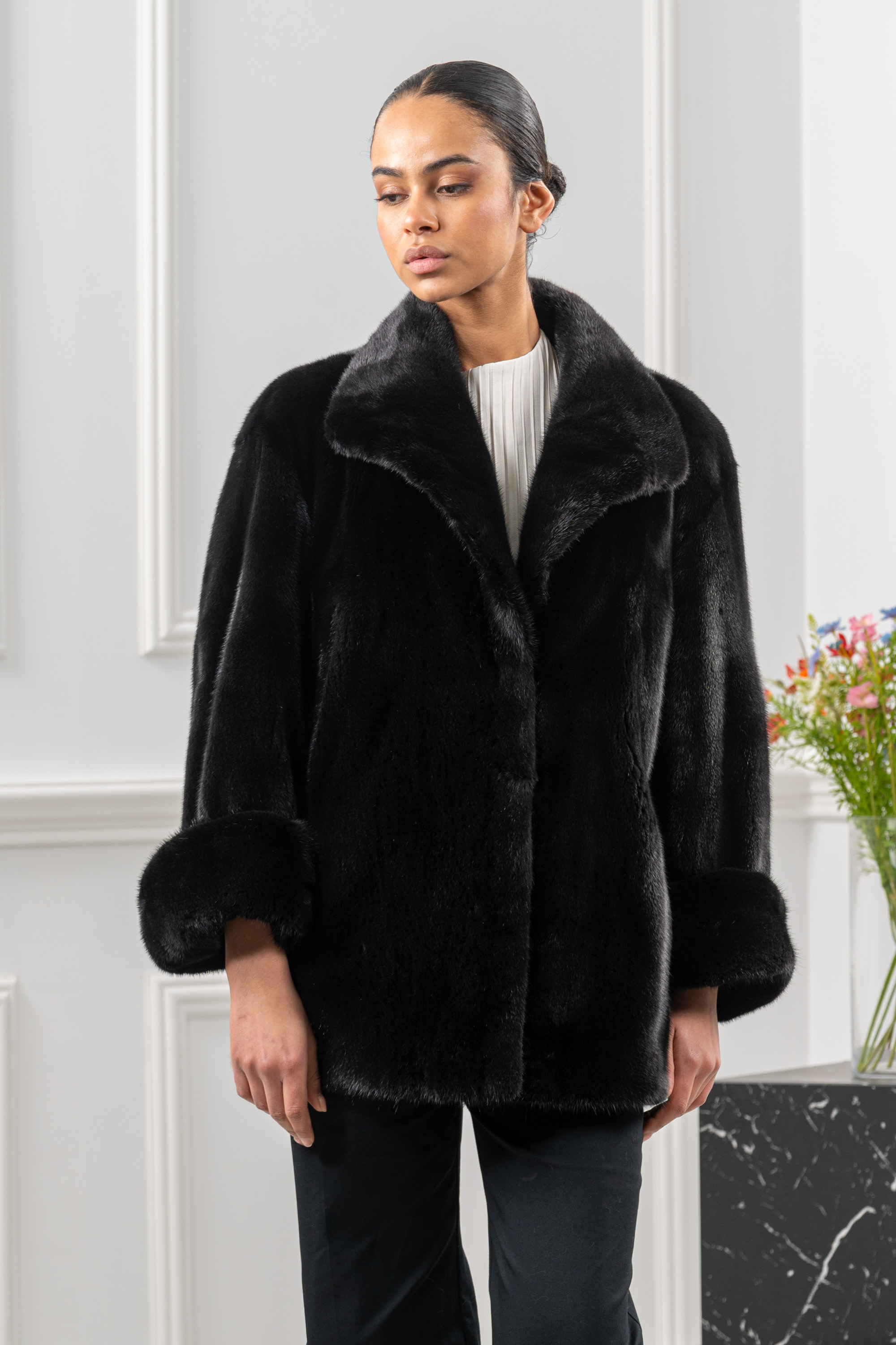 MANZARI Black Velvet Mink Male Short Jacket - Premium luxury fur L/O 25M6938